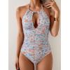 imageB2prity Womens Slimming One Piece Swimsuits Tummy Control Bathing Suit Halter Swimwear for Big Busted Curvy WomanOrange Floral