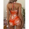 imageB2prity Womens Slimming One Piece Swimsuits Tummy Control Bathing Suit Halter Swimwear for Big Busted Curvy WomanOrange Printed