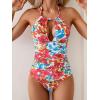 imageB2prity Womens Slimming One Piece Swimsuits Tummy Control Bathing Suit Halter Swimwear for Big Busted Curvy WomanRed Floral