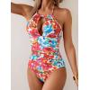 imageB2prity Womens Slimming One Piece Swimsuits Tummy Control Bathing Suit Halter Swimwear for Big Busted Curvy WomanRed Floral