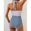 imageB2prity Womens Slimming One Piece Swimsuits Tummy Control Bathing Suit Halter Swimwear for Big Busted Curvy WomanStripe  Grey Blue
