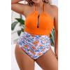 imageB2prity Womens Slimming One Piece Swimsuits Tummy Control Bathing Suit Halter Swimwear for Big Busted Curvy WomanYellow Printed