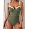 imageB2prity Womens Underwire One Piece Swimsuits Tummy Control Bathing Suits Push Up Swim Suit Color Block SwimwearArmy Green  White