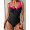 imageB2prity Womens Underwire One Piece Swimsuits Tummy Control Bathing Suits Push Up Swim Suit Color Block SwimwearBlack  Hot Pink