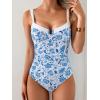 imageB2prity Womens Underwire One Piece Swimsuits Tummy Control Bathing Suits Push Up Swim Suit Color Block SwimwearBlue and White Floral