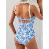 imageB2prity Womens Underwire One Piece Swimsuits Tummy Control Bathing Suits Push Up Swim Suit Color Block SwimwearBlue and White Floral