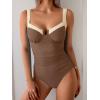 imageB2prity Womens Underwire One Piece Swimsuits Tummy Control Bathing Suits Push Up Swim Suit Color Block SwimwearBrown  White