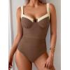 imageB2prity Womens Underwire One Piece Swimsuits Tummy Control Bathing Suits Push Up Swim Suit Color Block SwimwearBrown  White