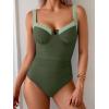 imageB2prity Womens Underwire One Piece Swimsuits Tummy Control Bathing Suits Push Up Swim Suit Color Block SwimwearDark Army Green  Green