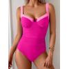 imageB2prity Womens Underwire One Piece Swimsuits Tummy Control Bathing Suits Push Up Swim Suit Color Block SwimwearHot Pink  Pink