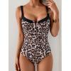 imageB2prity Womens Underwire One Piece Swimsuits Tummy Control Bathing Suits Push Up Swim Suit Color Block SwimwearLeopard  Black