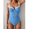 imageB2prity Womens Underwire One Piece Swimsuits Tummy Control Bathing Suits Push Up Swim Suit Color Block SwimwearLight Blue  White