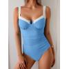 imageB2prity Womens Underwire One Piece Swimsuits Tummy Control Bathing Suits Push Up Swim Suit Color Block SwimwearLight Blue  White