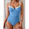 imageB2prity Womens Underwire One Piece Swimsuits Tummy Control Bathing Suits Push Up Swim Suit Color Block SwimwearLight Blue  White