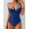 imageB2prity Womens Underwire One Piece Swimsuits Tummy Control Bathing Suits Push Up Swim Suit Color Block SwimwearNavy Blue  Blue Leaf