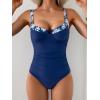 imageB2prity Womens Underwire One Piece Swimsuits Tummy Control Bathing Suits Push Up Swim Suit Color Block SwimwearNavy Blue  Blue Leaf