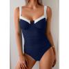 imageB2prity Womens Underwire One Piece Swimsuits Tummy Control Bathing Suits Push Up Swim Suit Color Block SwimwearNavy Blue  White
