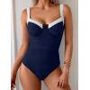 imageB2prity Womens Underwire One Piece Swimsuits Tummy Control Bathing Suits Push Up Swim Suit Color Block SwimwearNavy Blue  White