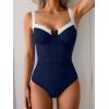 imageB2prity Womens Underwire One Piece Swimsuits Tummy Control Bathing Suits Push Up Swim Suit Color Block SwimwearNavy Blue  White