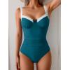 imageB2prity Womens Underwire One Piece Swimsuits Tummy Control Bathing Suits Push Up Swim Suit Color Block SwimwearPeacock Blue  White