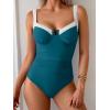 imageB2prity Womens Underwire One Piece Swimsuits Tummy Control Bathing Suits Push Up Swim Suit Color Block SwimwearPeacock Blue  White