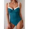 imageB2prity Womens Underwire One Piece Swimsuits Tummy Control Bathing Suits Push Up Swim Suit Color Block SwimwearPeacock Blue  White