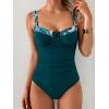 imageB2prity Womens Underwire One Piece Swimsuits Tummy Control Bathing Suits Push Up Swim Suit Color Block SwimwearPeacock Green  Green Leaf