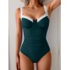 imageB2prity Womens Underwire One Piece Swimsuits Tummy Control Bathing Suits Push Up Swim Suit Color Block SwimwearPeacock Green  White