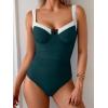 imageB2prity Womens Underwire One Piece Swimsuits Tummy Control Bathing Suits Push Up Swim Suit Color Block SwimwearPeacock Green  White