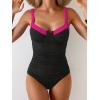 imageB2prity Womens Underwire One Piece Swimsuits Tummy Control Bathing Suits Push Up Swim Suit Color Block SwimwearRibbed  Black and Pink