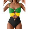 imageB2prity One Piece Swimsuit for Women Cutout Monokini Color Block Bathing Suit Ruched Sexy SwimwearGreen Yellow Black