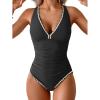 imageB2prity One Piece Swimsuit for Women Tummy Control Ruched Bathing Suit Push Up Tie Back Swimwear Shell StitchedBlack  White