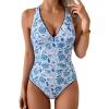 imageB2prity One Piece Swimsuit for Women Tummy Control Ruched Bathing Suit Push Up Tie Back Swimwear Shell StitchedBlue Print