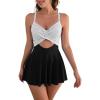 imageB2prity Women Cutout One Piece Skirt Swimsuit V Neck Wrap Tie Back Swimdress Tummy Control Bathing SuitBlackStripe