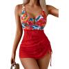 imageB2prity Womens Mesh One Piece Swimdress Swimsuit Tummy Control V Neck U Ring Bathing Suit Drawstring Sarong SwimwearRed Floral