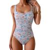 imageB2prity Womens One Piece Swimsuit Tummy Control Slimming Bathing Suit High Waisted Ruched Swim Suit Color Block SwimwearOrange Floral Printed