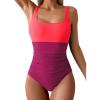 imageB2prity Womens One Piece Swimsuit Tummy Control Slimming Bathing Suit High Waisted Ruched Swim Suit Color Block SwimwearRed Block