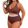 imageB2prity Womens Plus Size One Piece Swimsuit Tummy Control V Neck Bathing Suit Ruched High Waisted Cutout SwimwearCaramel