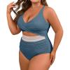 imageB2prity Womens Plus Size One Piece Swimsuit Tummy Control V Neck Bathing Suit Ruched High Waisted Cutout SwimwearGray Blue