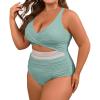 imageB2prity Womens Plus Size One Piece Swimsuit Tummy Control V Neck Bathing Suit Ruched High Waisted Cutout SwimwearLight Green