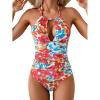 imageB2prity Womens Slimming One Piece Swimsuits Tummy Control Bathing Suit Halter Swimwear for Big Busted Curvy WomanRed Floral