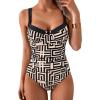 imageB2prity Womens Underwire One Piece Swimsuits Tummy Control Bathing Suits Push Up Swim Suit Color Block SwimwearBrown Stripe  Black