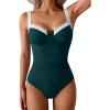 imageB2prity Womens Underwire One Piece Swimsuits Tummy Control Bathing Suits Push Up Swim Suit Color Block SwimwearPeacock Green  White
