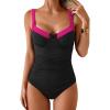 imageB2prity Womens Underwire One Piece Swimsuits Tummy Control Bathing Suits Push Up Swim Suit Color Block SwimwearRibbed  Black and Pink