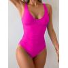 imageB2prity One Piece Swimsuit for Women Tummy Control Bathing Suit Mesh Deep V Neck Swim Suit Ruched Slimming SwimwearHot Pink