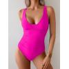 imageB2prity One Piece Swimsuit for Women Tummy Control Bathing Suit Mesh Deep V Neck Swim Suit Ruched Slimming SwimwearHot Pink