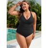 imageB2prity One Piece Swimsuit for Women Tummy Control Plus Size Bathing Suit Ruched Swim Suit V Neck Criss Cross SwimwearBlack