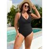 imageB2prity One Piece Swimsuit for Women Tummy Control Plus Size Bathing Suit Ruched Swim Suit V Neck Criss Cross SwimwearBlack