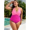 imageB2prity One Piece Swimsuit for Women Tummy Control Plus Size Bathing Suit Ruched Swim Suit V Neck Criss Cross SwimwearHot Pink Color Block
