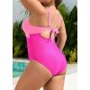 imageB2prity One Piece Swimsuit for Women Tummy Control Plus Size Bathing Suit Ruched Swim Suit V Neck Criss Cross SwimwearHot Pink Color Block